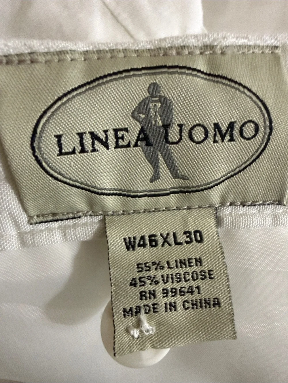 Linea Uomo Men's White Linen Drawstring Pants 46x30 beach vacation casual resort